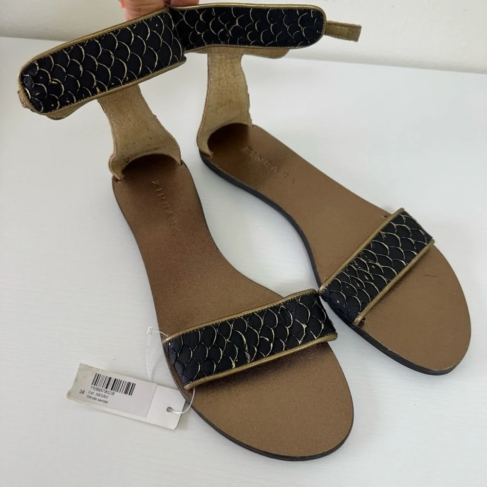 New! Zingara Stylish Black and Tan Sandals, Size 8